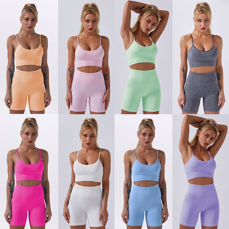 Shark knitted Seamless fitness yoga sports bra and shorts Set from Europe and America, in stock