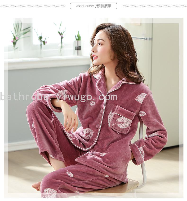 Autumn and winter sleepwear women's coral velvet thickened warm set for elderly mothers plus fat size flannel home wear