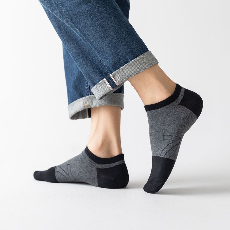 Men's spring and summer short socks, versatile elastic socks, solid color combed cotton, digital color-blocking, sweat-absorbing, breathable and odor-proof boat socks details Picture