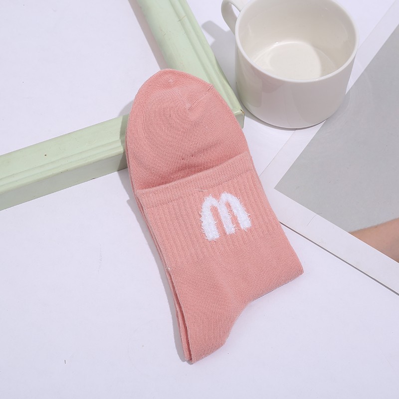 Qingna Socks Women's mid-calf socks Combed cotton spring and Summer thin women's socks Breathable, simple solid color letter women's socks Specification image