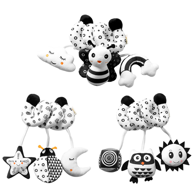 New product launch: Cartoon animal baby crib wrap toys with ringing bells, black and white crib wrap series baby toys in stock