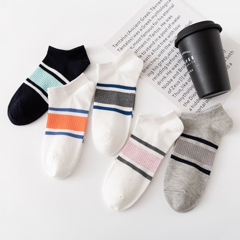 Men's cotton spring and summer fashion patchwork invisible shallow mouth Japanese school style ins trendy men's anti-odor breathable boat socks Item Picture