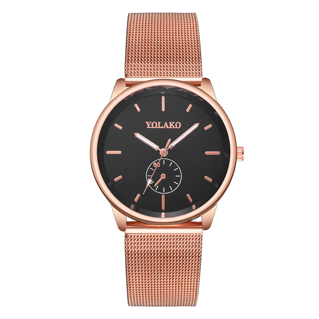 YOLAKO men's mesh belt simple, fashionable and casual watch with single eye scale and round dial