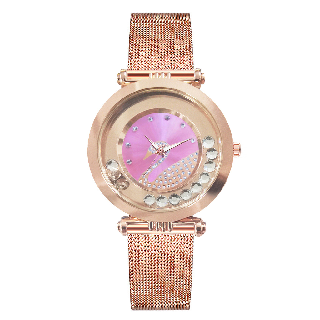 Fashionable alloy mesh belt swan diamond-encrusted sand ball quartz casual watch for ladies Item Picture