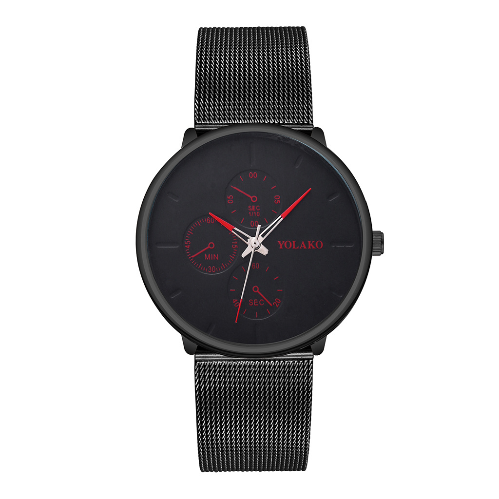 YOLAKO alloy mesh band men's watch, a simple fake three-eye casual wristwatch, is a bestseller on AliExpress Specification image