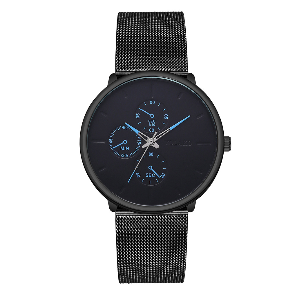 YOLAKO alloy mesh band men's watch, a simple fake three-eye casual wristwatch, is a bestseller on AliExpress details Picture