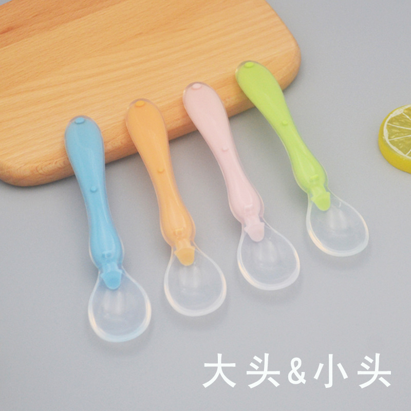 Baby silicone spoon newborn feeding water big spoon children feeding soft head spoon baby training spoon