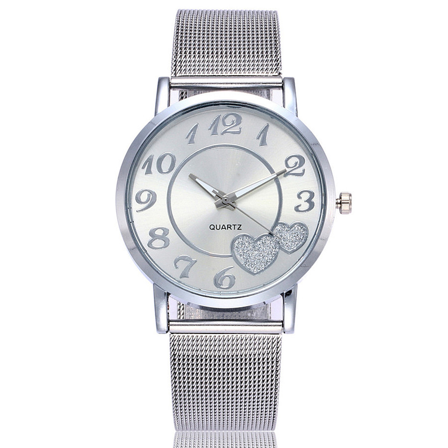 The new AliExpress best-selling gold mesh strap watch, Geneva heart grid Ladies' quartz watch details Picture