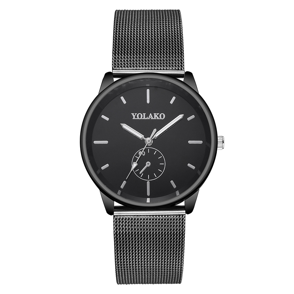 YOLAKO men's mesh belt simple, fashionable and casual watch with single eye scale and round dial details Picture