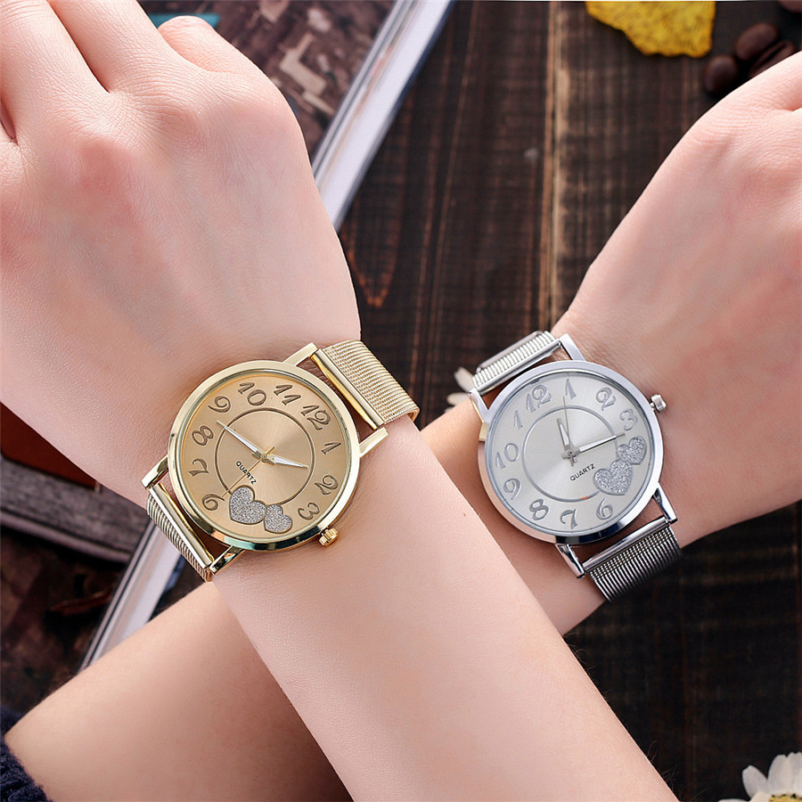 The new AliExpress best-selling gold mesh strap watch, Geneva heart grid Ladies' quartz watch Item Picture