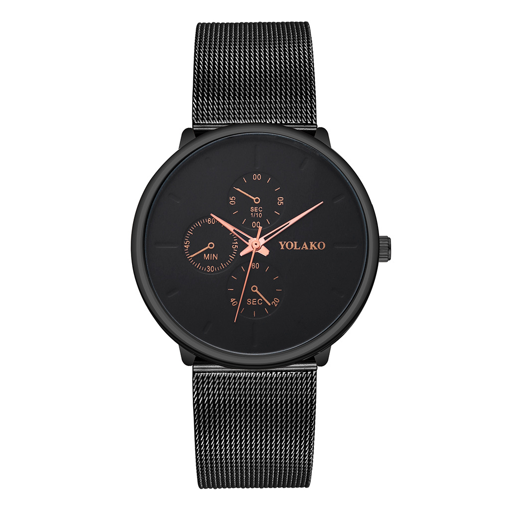 YOLAKO alloy mesh band men's watch, a simple fake three-eye casual wristwatch, is a bestseller on AliExpress Application Scenario
