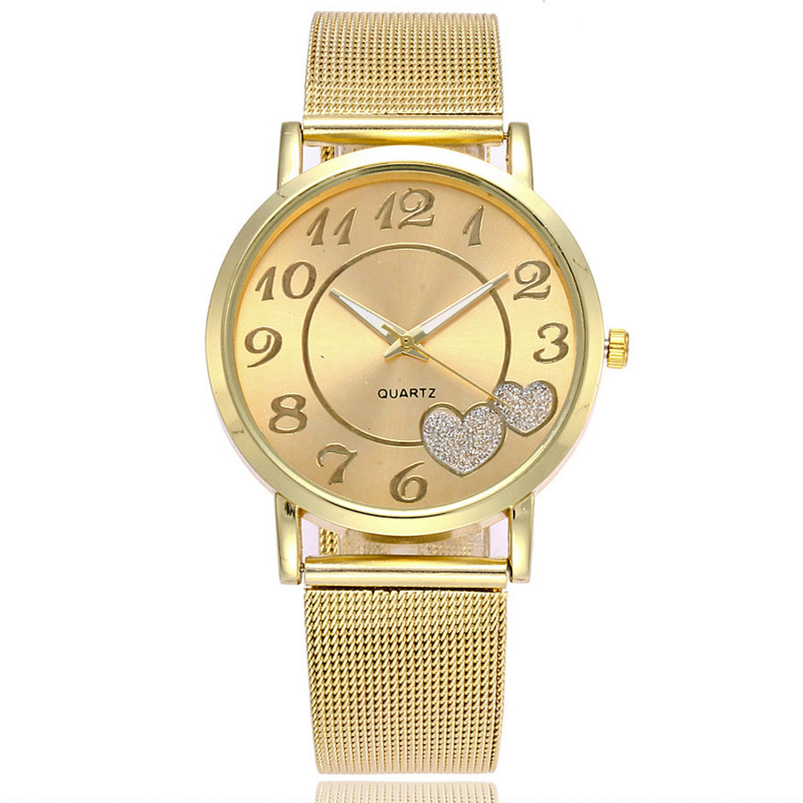 The new AliExpress best-selling gold mesh strap watch, Geneva heart grid Ladies' quartz watch