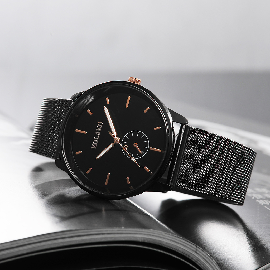 YOLAKO men's mesh belt simple, fashionable and casual watch with single eye scale and round dial Specification image