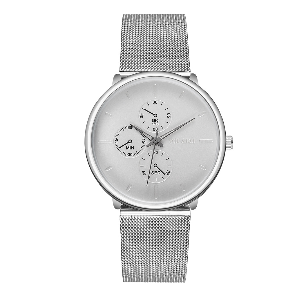 YOLAKO alloy mesh band men's watch, a simple fake three-eye casual wristwatch, is a bestseller on AliExpress Item Picture