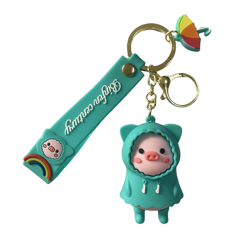 Cute raincoats, pig keychains, creative three-dimensional cartoon car keychain rings, couple bags, pendants, women's gifts wholesale Item Picture