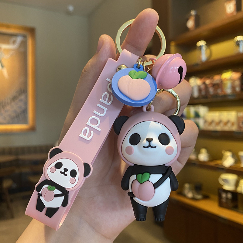Cute fruit panda keychain, cartoon creative pendant, key chain, popular couple schoolbag pendant, gift wholesale