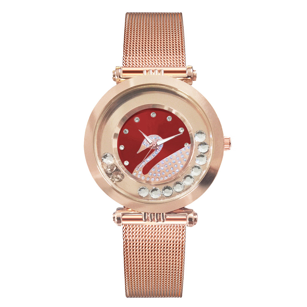 Fashionable alloy mesh belt swan diamond-encrusted sand ball quartz casual watch for ladies Specification image