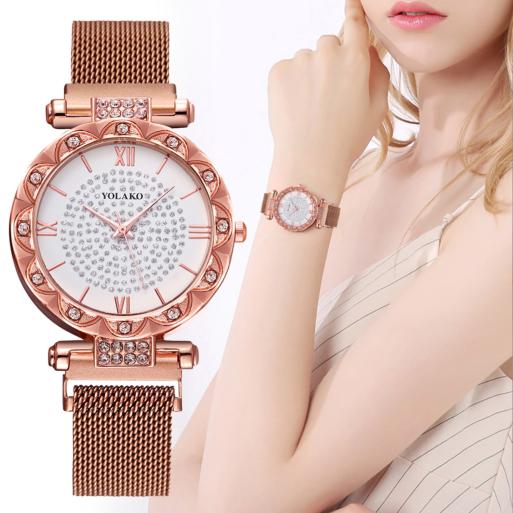 YOLAKO Starry Sky Women's Milan Watch with petal dial and diamond-dotted Roman dial casual watch