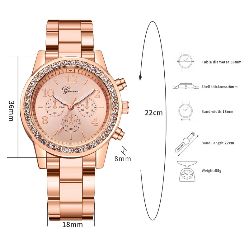 Hot-selling Geneva steel band watches, Geneva diamond-encrusted watches and Geneva alloy watches on Amazon Wish details Picture
