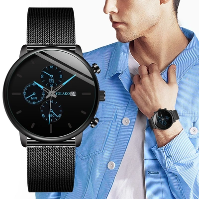 Men's Watch Men's leisure calendar Alloy mesh belt watch Ultra thin mesh belt three needle quartz watch spot thumbnail