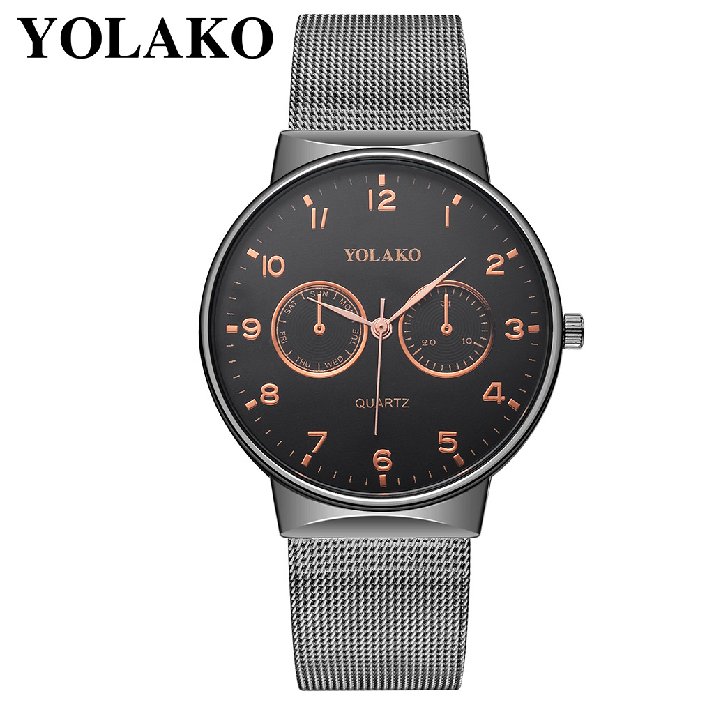 YOLAKO brand watches ultra thin mesh belt men's quartz watch simple digital wrist display goods