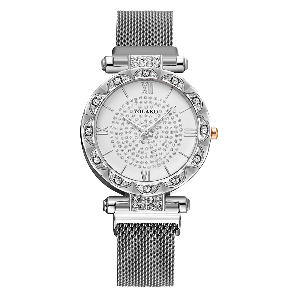 YOLAKO Starry Sky Women's Milan Watch with petal dial and diamond-dotted Roman dial casual watch details Picture
