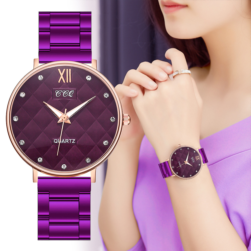 CCQ reloj de cuarzo para mujeres con correa de acero versión coreana de moda sarga reloj de cuarzo a cuadros reloj de cuarzo para mujeres con diamantes reloj de cuarzo estilo explosivo