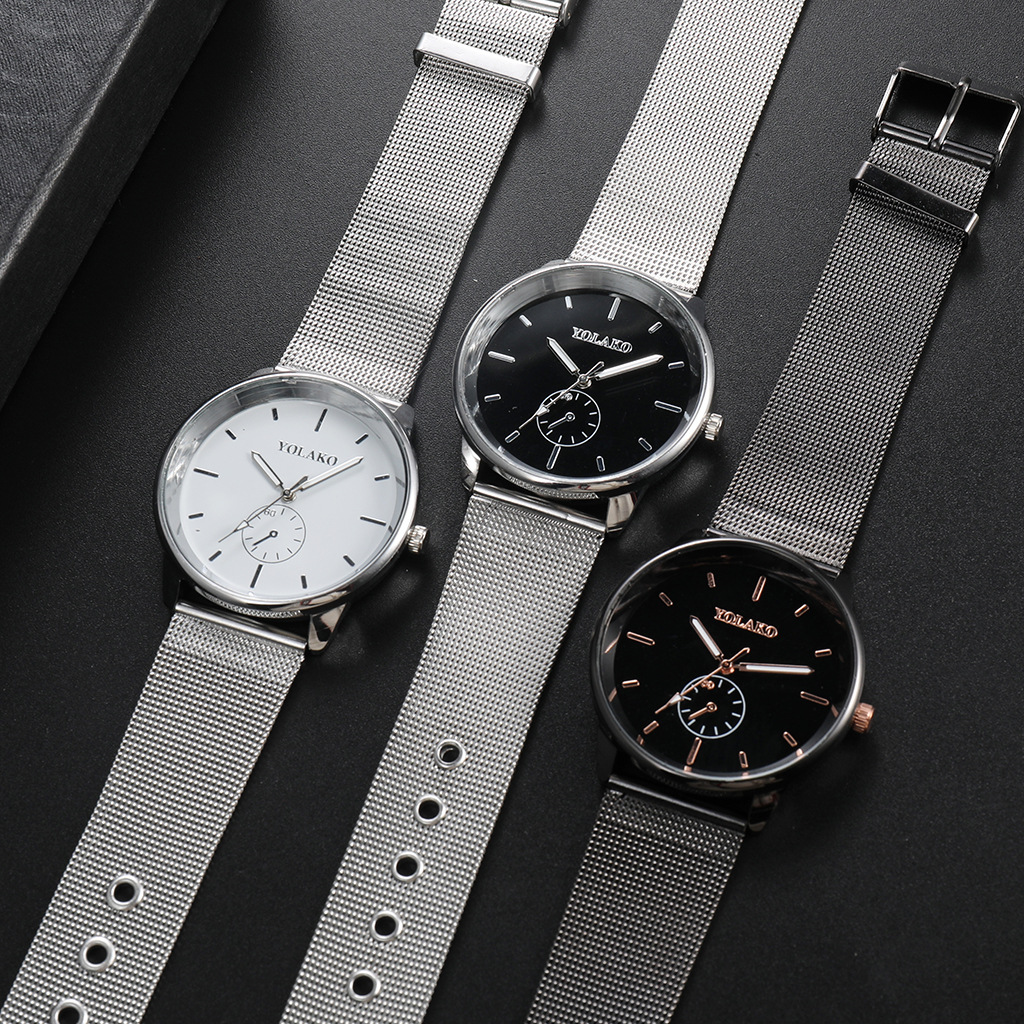YOLAKO men's mesh belt simple, fashionable and casual watch with single eye scale and round dial Item Picture