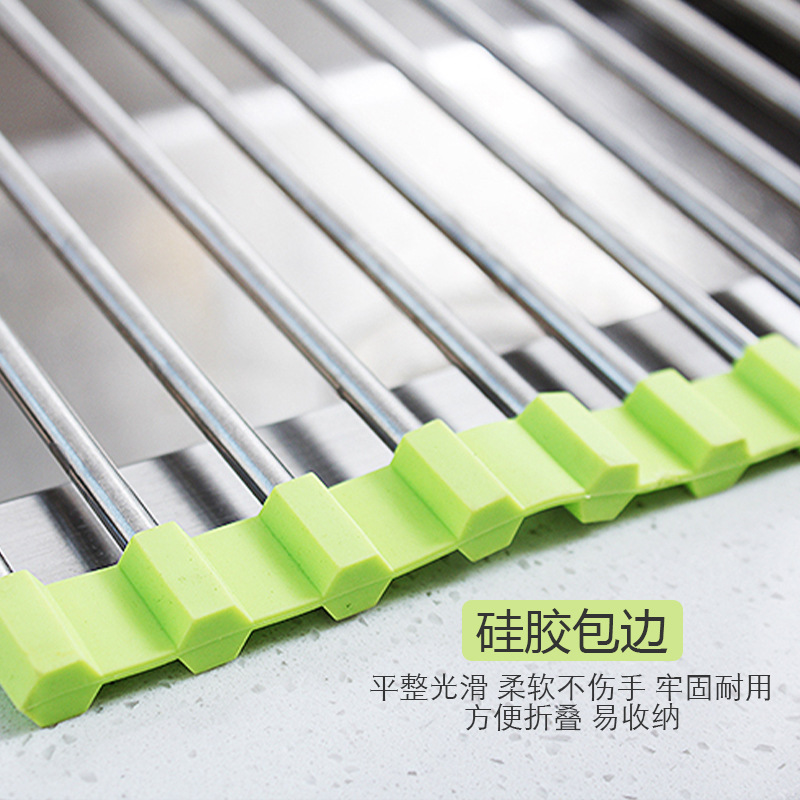 Kitchen draining storage rack, dish drying rack, fruit storage rack, 304 stainless steel folding draining basket, vegetable sink Application Scenario