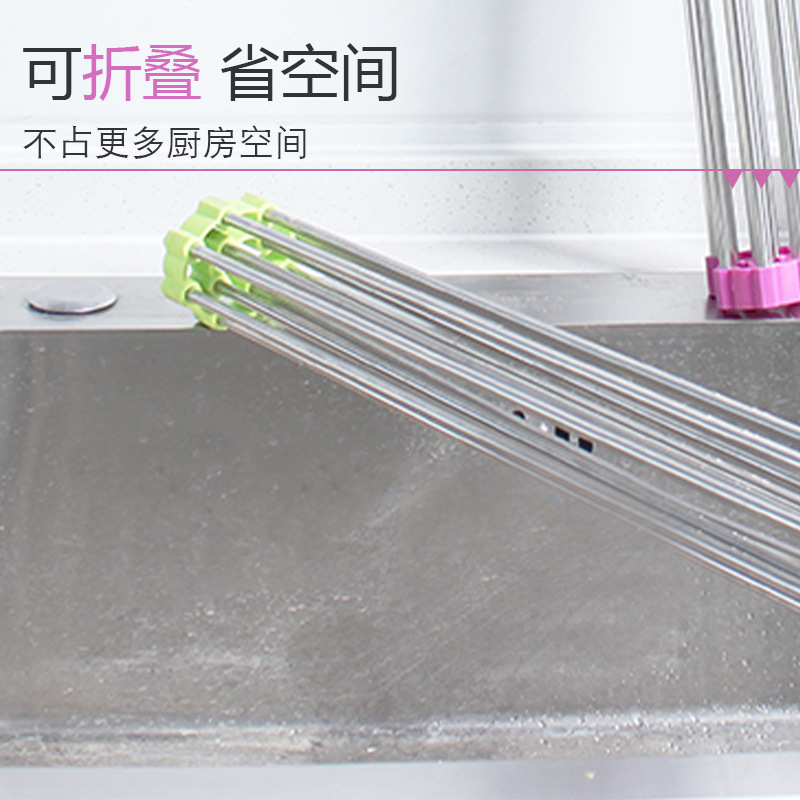 Kitchen draining storage rack, dish drying rack, fruit storage rack, 304 stainless steel folding draining basket, vegetable sink details Picture