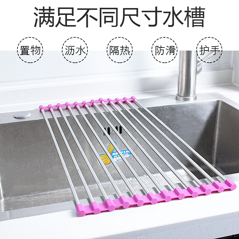Kitchen draining storage rack, dish drying rack, fruit storage rack, 304 stainless steel folding draining basket, vegetable sink Specification image