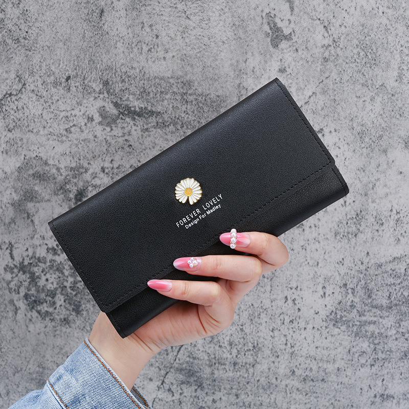 2021 Korean version new wallet for women, long zipper, large capacity, simple Daisy, versatile clutch, mobile phone case Specification image