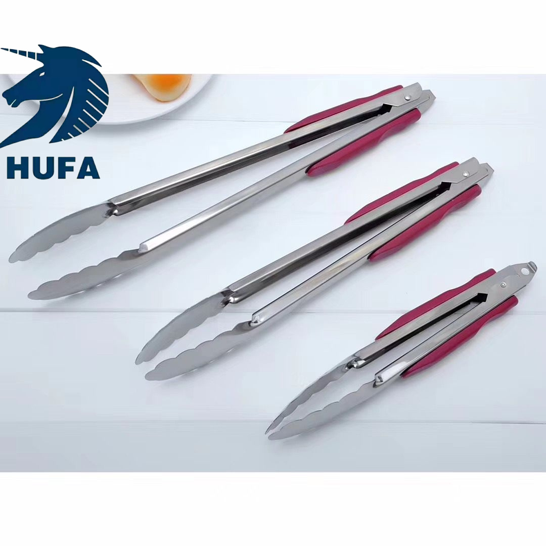 Non-magnetic stainless steel bread tongs, red-handled heat-resistant food tongs, multi-functional food tongs, gift carbon tongs, buffet tongs, barbecue tongs, bread tongs, food tongs, snack tongs, dessert tongs