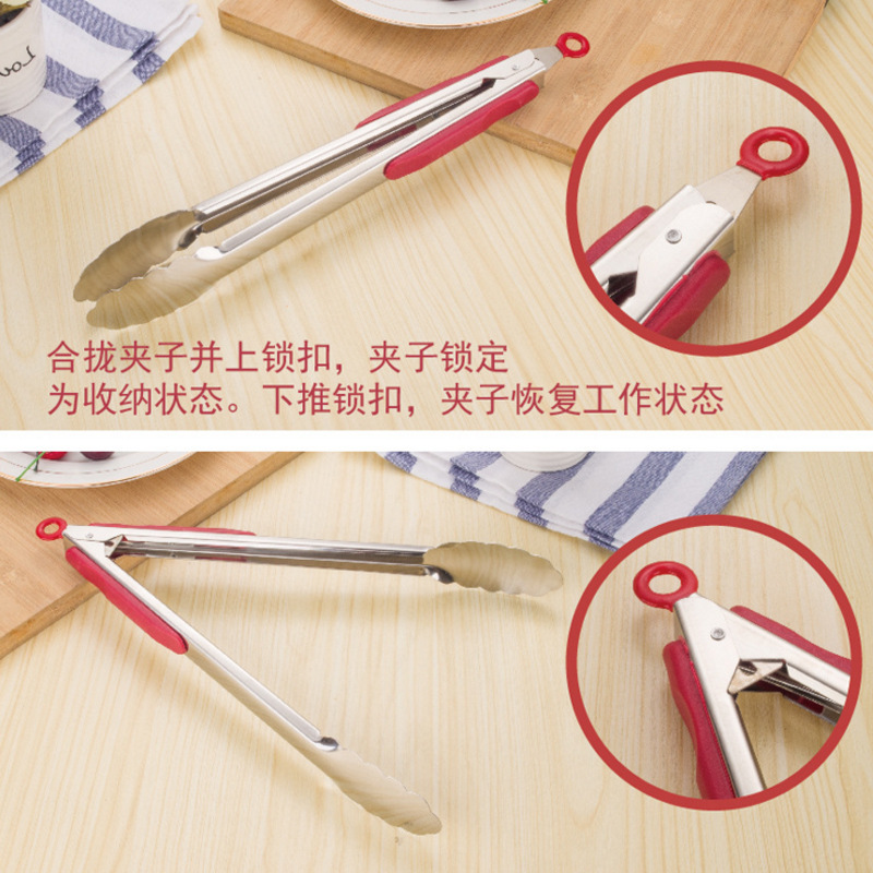 Non-magnetic stainless steel bread tongs, red-handled heat-resistant food tongs, multi-functional food tongs, gift carbon tongs, buffet tongs, barbecue tongs, bread tongs, food tongs, snack tongs, dessert tongs Item Picture