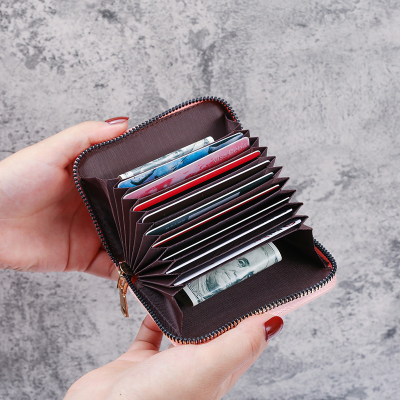 2020 New solid-color Korean-style organ card case, women's ID card pocket, card holder, coin purse all-in-one bag details Picture