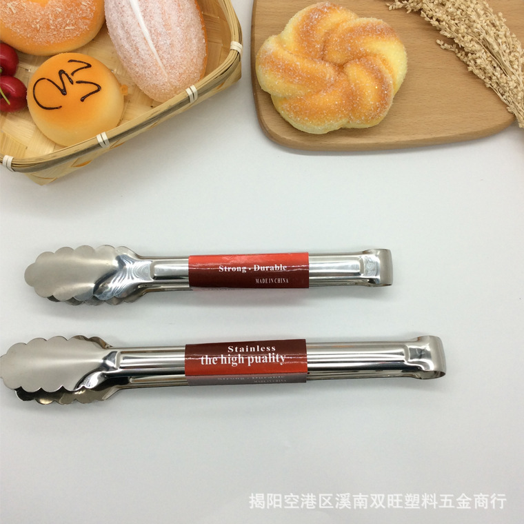 Bread tongs, stainless steel plum blossom bread food tongs, tableware food tongs, steak barbecue tongs details Picture