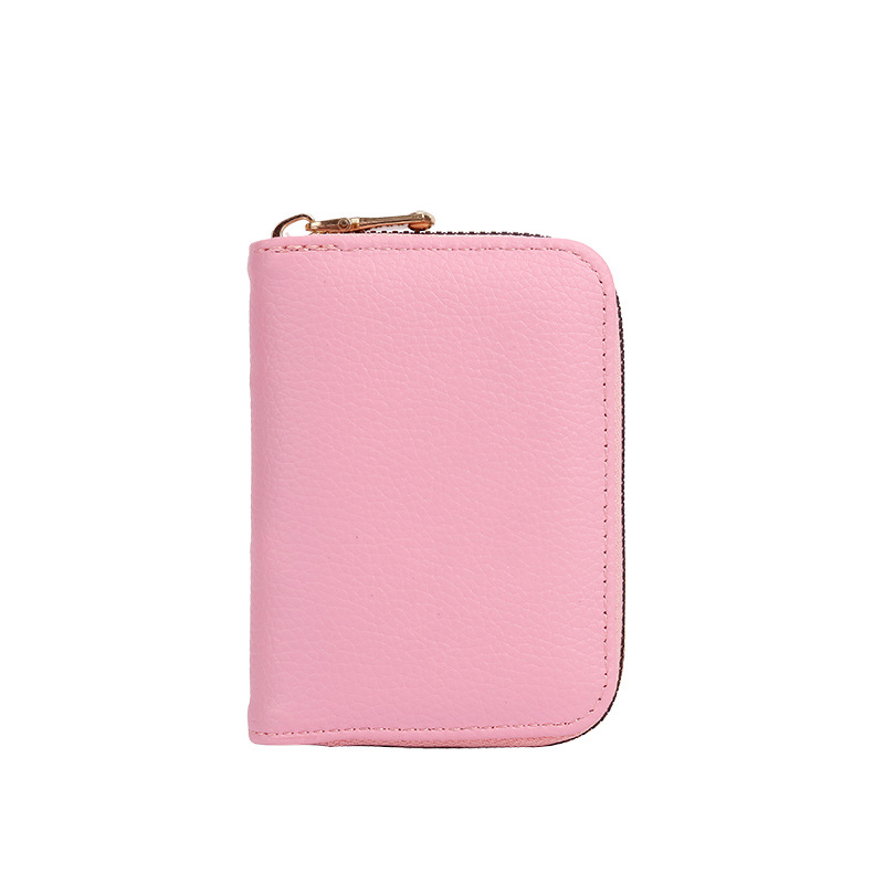 2020 New solid-color lychee pattern organ card case, women's ID card position card bag, card holder, coin purse all-in-one bag Item Picture