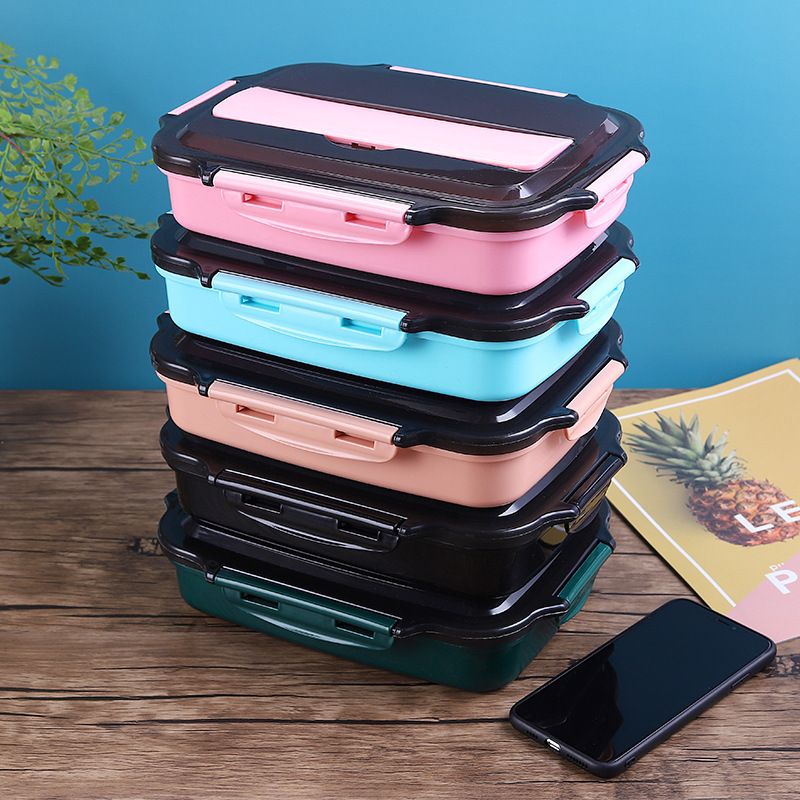 Student portable plastic microwave oven, insulated 304 stainless steel lunch box, three-compartment lunch box, tableware, bento box set Item Picture