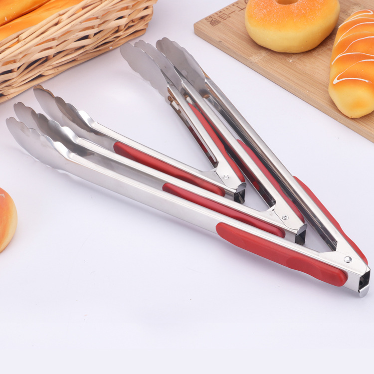 Non-magnetic stainless steel bread tongs, red-handled heat-resistant food tongs, multi-functional food tongs, gift carbon tongs, buffet tongs, barbecue tongs, bread tongs, food tongs, snack tongs, dessert tongs details Picture
