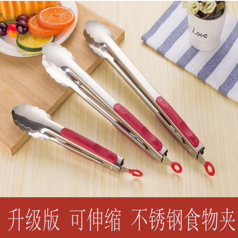 Non-magnetic stainless steel bread tongs, red-handled heat-resistant food tongs, multi-functional food tongs, gift carbon tongs, buffet tongs, barbecue tongs, bread tongs, food tongs, snack tongs, dessert tongs Specification image