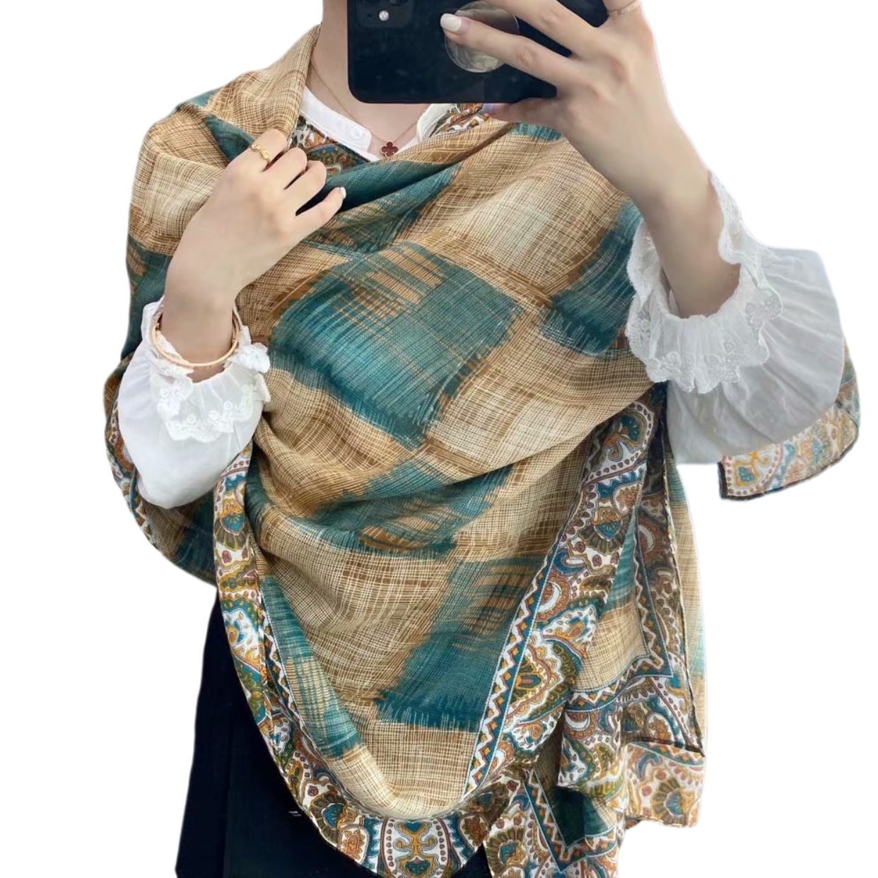 New long cotton and linen scarf for women, simple style printed, three-season fashionable and warm silk scarf in stock Specification image