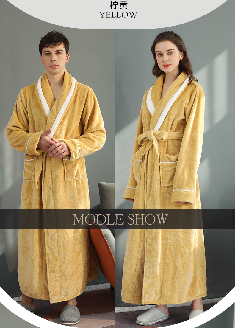 Robe Winter fleece thickened large flannel couple bathrobe Men plus long pajama women simple coral fleece