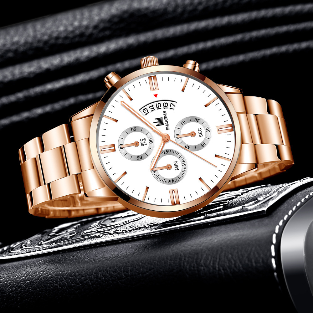 New fashionable men's scale quartz watches, popular simple steel band trendy watches wholesale quartz watches with calendar Item Picture