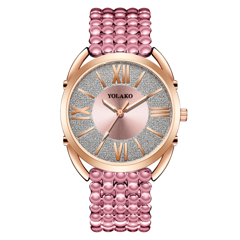 YOLAKO fashion brand plastic strap, Roman numeral, frosted dial quartz watch, creative and versatile women's watch details Picture