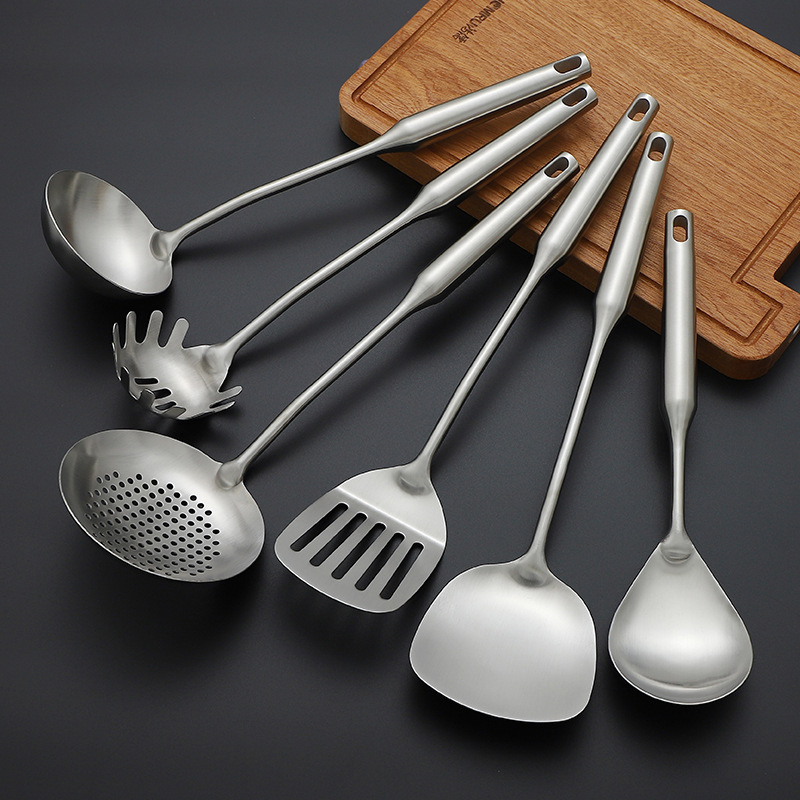 304 stainless steel spatula, strainer, stainless steel kitchenware 6-piece set, gift household kitchen set, hollow handle spatula, soup spoon, cooking spoon, spatula, kitchenware, kitchen tools, kitchenware set Specification image
