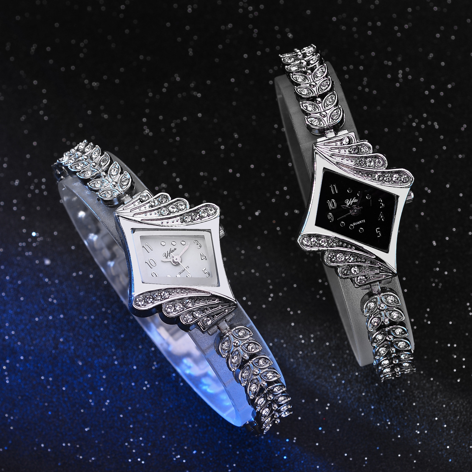 A popular foreign trade fashion diamond-encrusted bracelet watch with a creative diamond-shaped digital dial, a versatile quartz display product for ladies details Picture