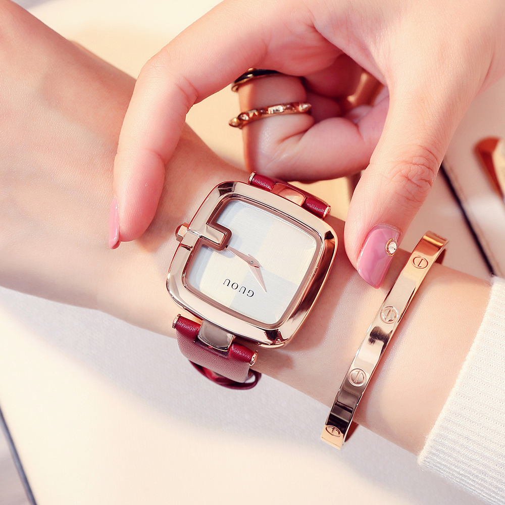 GUOU women's Watch new neutral square watch, trendy women's watch, genuine leather quartz watch for women Specification image