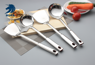 Two-piece set of kitchen cooking spoons and spatulas, household anti-heat handle spatulas and soup spoons, stainless steel manufacturer wholesale