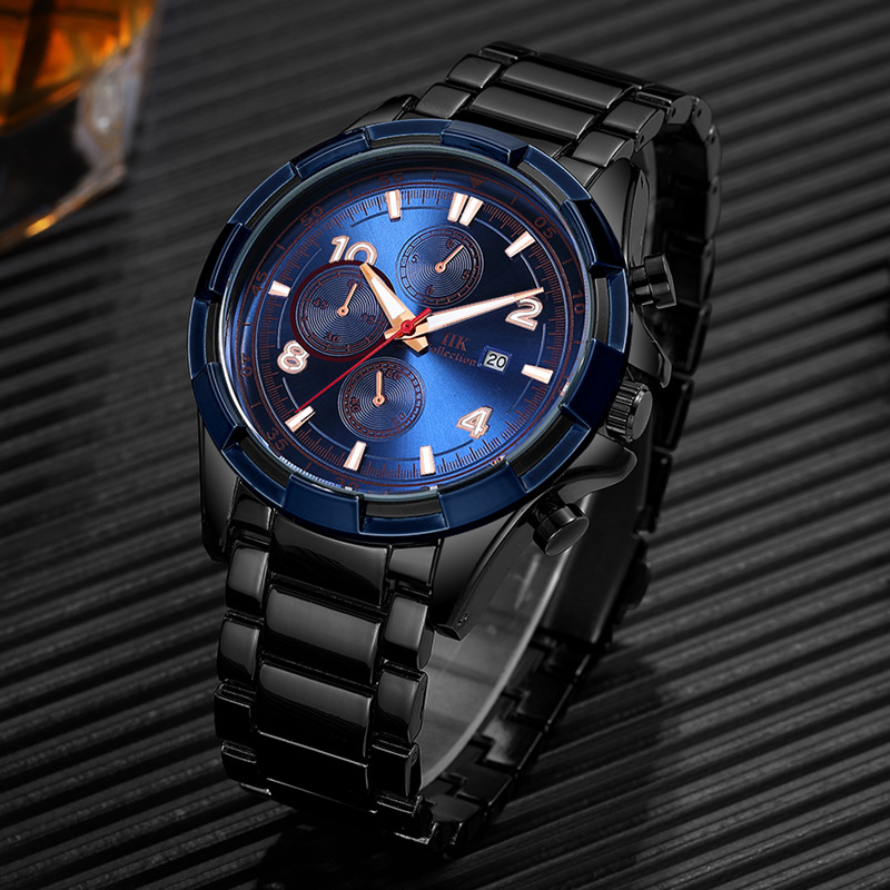 IIK1364 Calendar Men's Watch, new fake three-eye six-hand watch, men's casual quartz watch for men details Picture