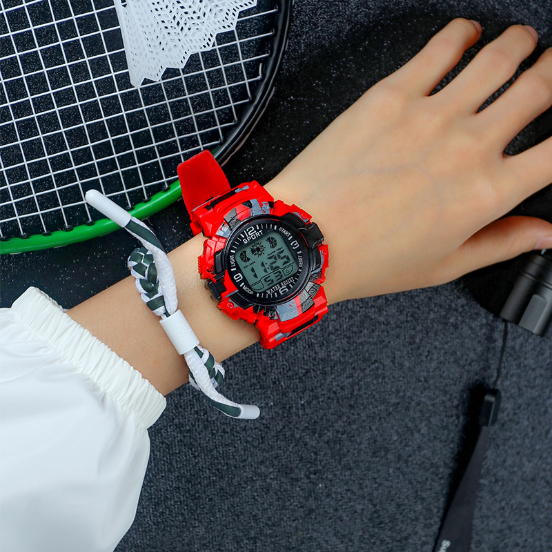 Sports men's waterproof watch, female middle school student unicorn, ins academy style, multi-functional camouflage electronic watch for teenage girls details Picture
